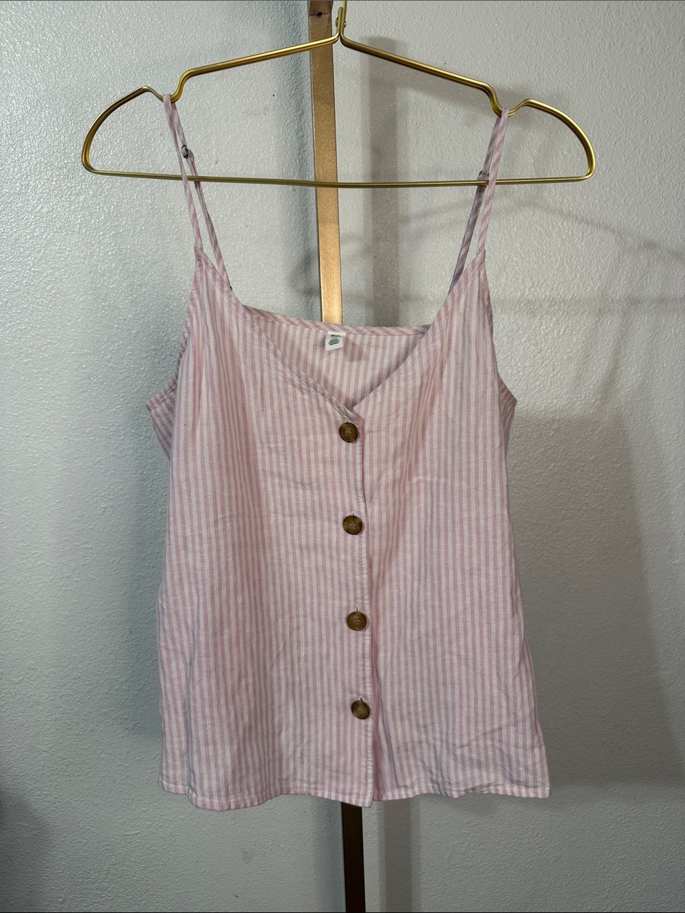 BP-Light Pink Stripe Button-Front Cami Tank Top- linen blend-medium